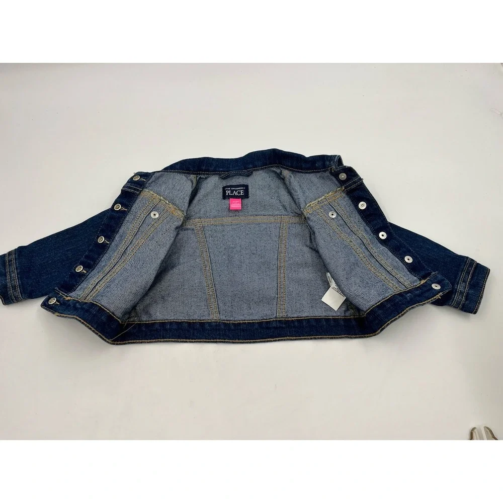 The Childrens Place Denim Jacket Girls Toddler 12-18mo Snap Up Handpainted Back